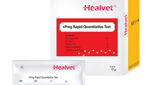 Healvet Canine Progesterone Tests- FIA3000 packaging and test cartridge for accurate canine progesterone testing.